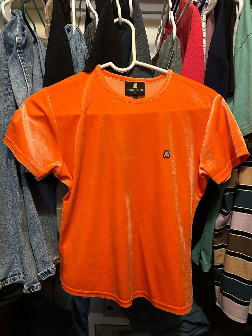 Teddy Fresh Bright Orange Velvet Crew Tee